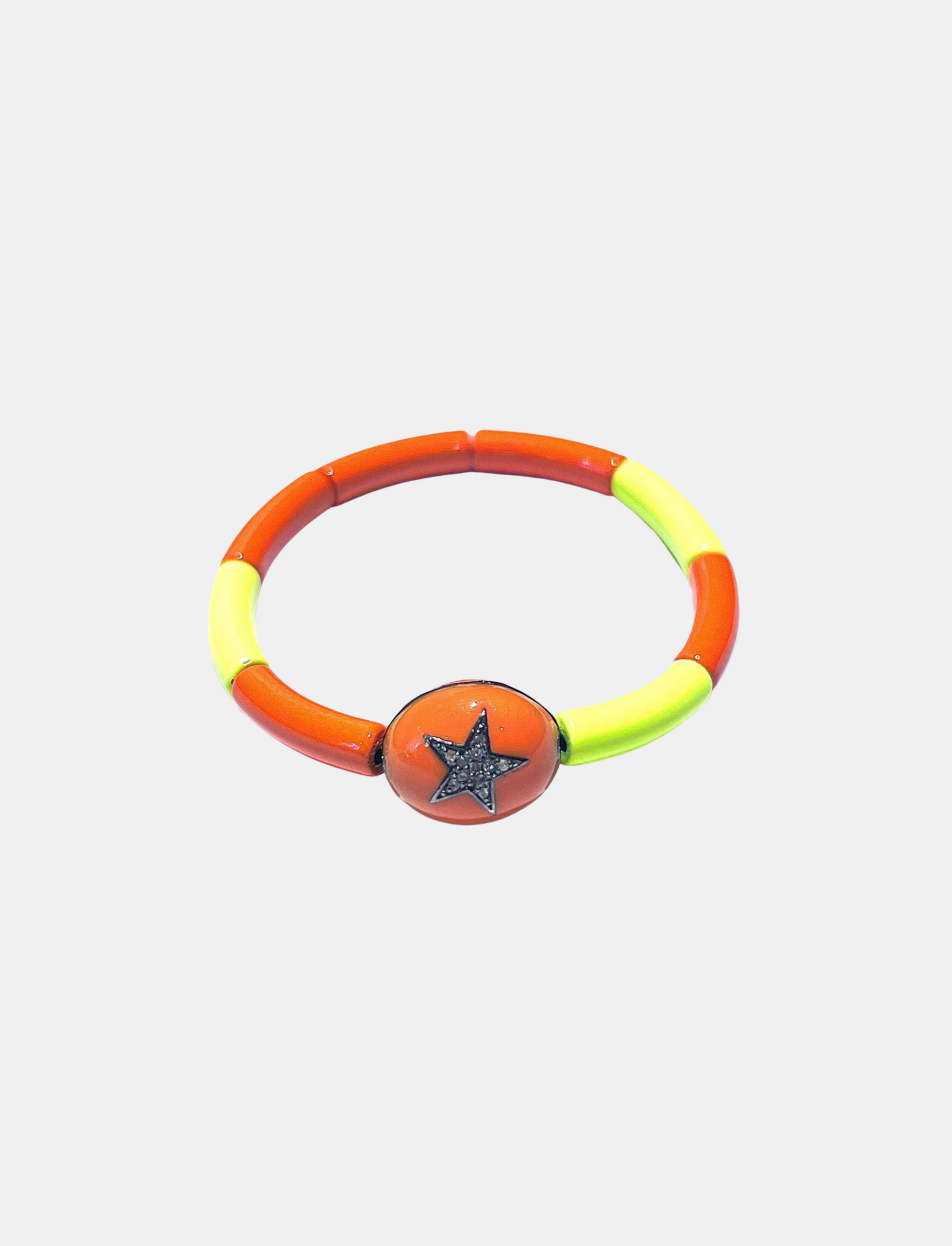 Orange & Yellow Enamel Pave Diamond Orange Oval Star Stretch Bracelet