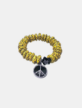 Ghana Yellow Stretch Bracelet. Pave Diamond Black Enamel Star. Pave Diamond Black Enamel Peace