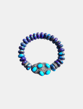 Kingman Purple Turquoise Stretch Bracelet With Large Pave Diamond & Turquoise Nugget