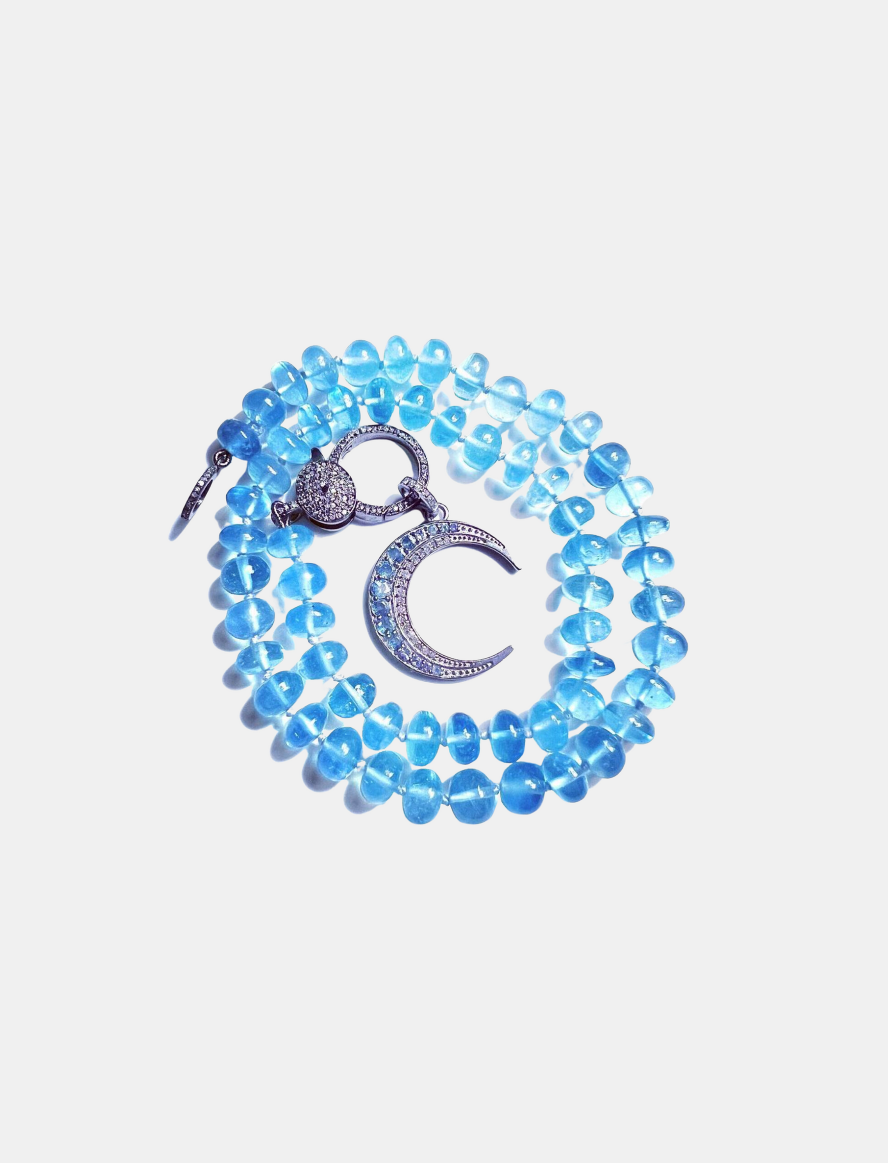 Aquamarine Knotted Necklace, Large Pave Diamond Clasp, Aquamarine & Pave Diamond Moon