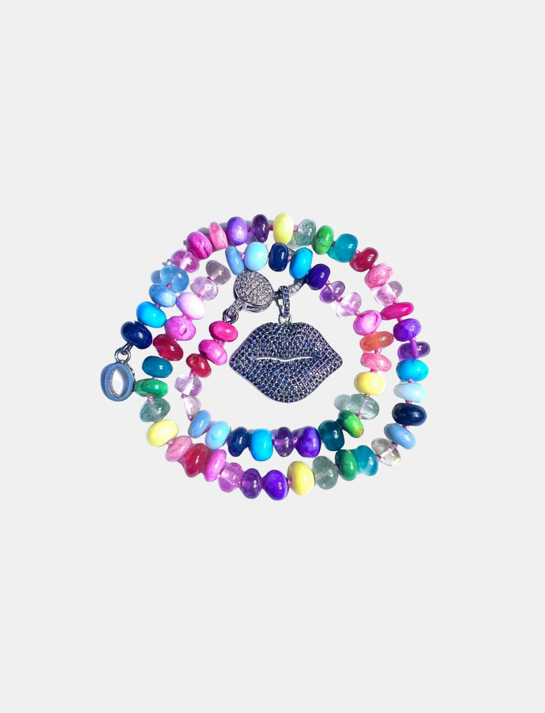 Mixed Gem Knotted Necklace With Blue Sapphire Lips