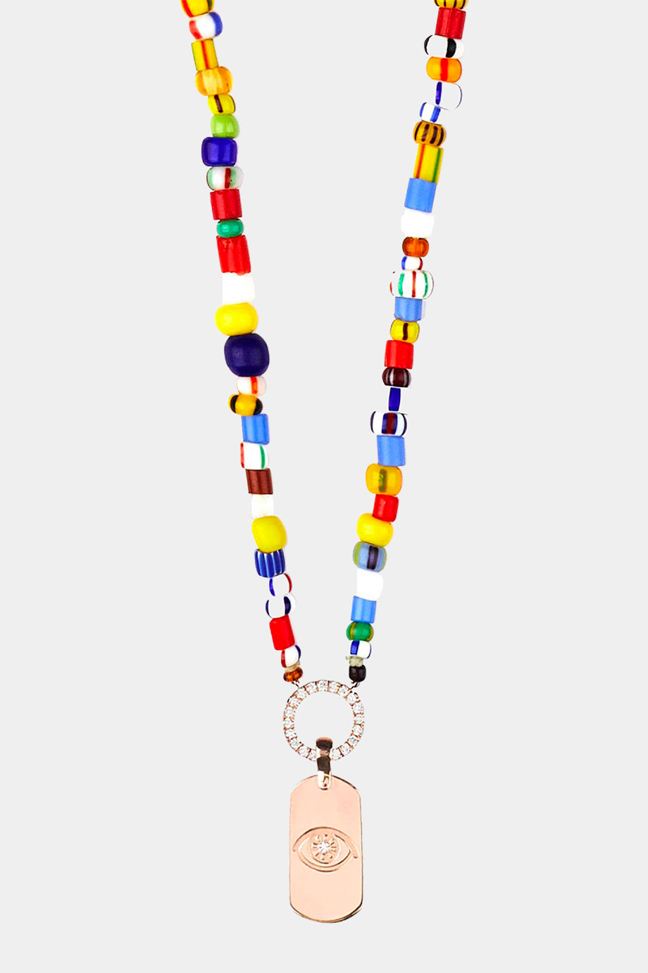 Rainbow Beaded Necklace With Id Tag Pendant