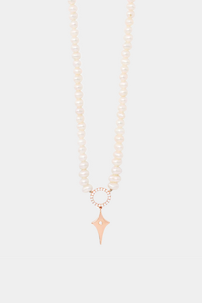Shield Charm Necklace with Pearls