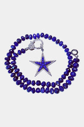 Blue Sapphire Knotted Necklace with Pave Diamond & Lapis Star