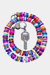 Multi Color Knotted Necklace with a Diamond Key Pendant