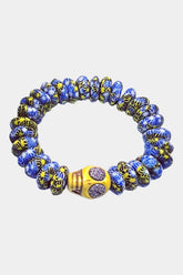Purple & Yellow Ghana Stretch Bracelet, Pave Diamond Yellow Skull