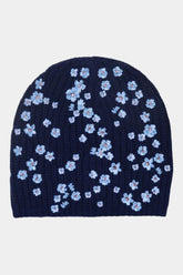 Ribbed Merino Beanie with Embroidered Flowers