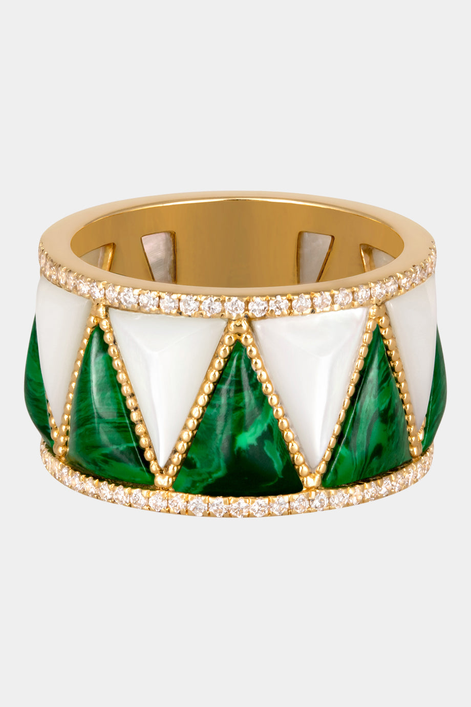 Soho Gold Encrusted With Malachite And Mother Of Pearl Pulse Ring