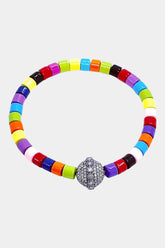 Colorful Enamel Bracelet, Pave Diamond Ball