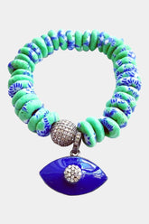 Ghana Green & Blue Bracelet Evil Eye Charm