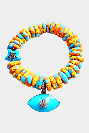 Ghana Orange, Yellow & Turquoise Bracelet Evil Eye Charm