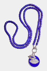Lapis Knotted Necklace Blue Enamel Lip Pendant