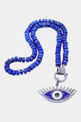 Lapis Knotted Necklace, Pave Diamond Clasp, Pave Diamond Blue Evil Eye