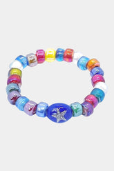 Multi Color Stretch Bracelet, Pave Diamond Purple Enamel Star