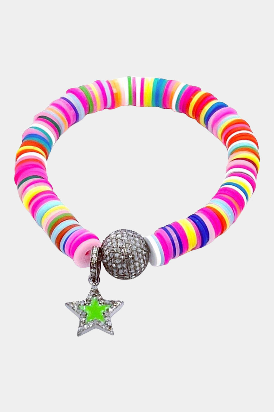 Multicoloured Stretch Bracelet with a Green Star Charm