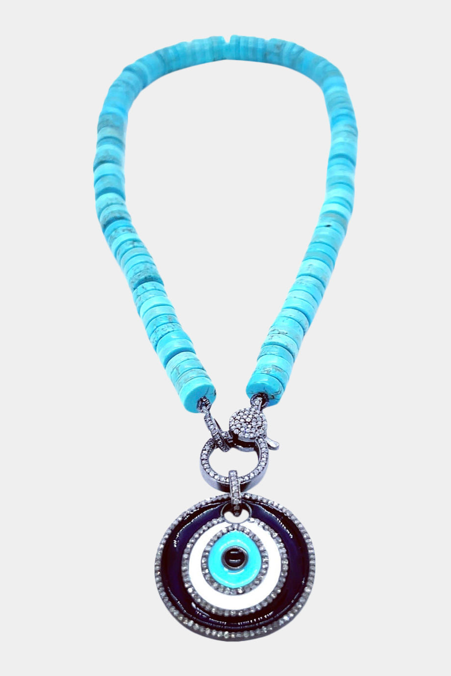 Turquoise Knotted Necklace Sterling Silver Evil Eye Pendant