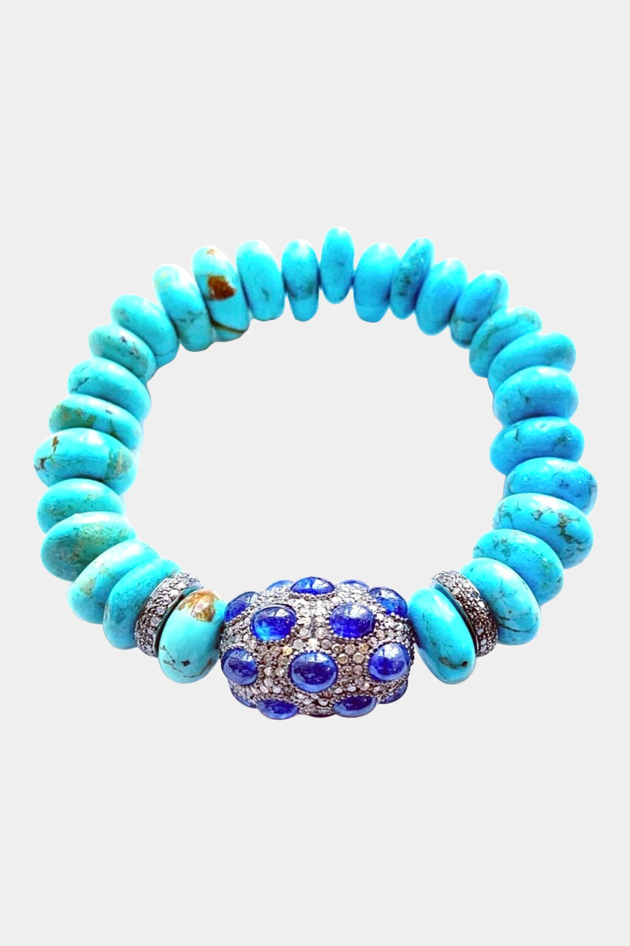 Turquoise Stretch Bracelet with a Diamond & Sapphire Charm