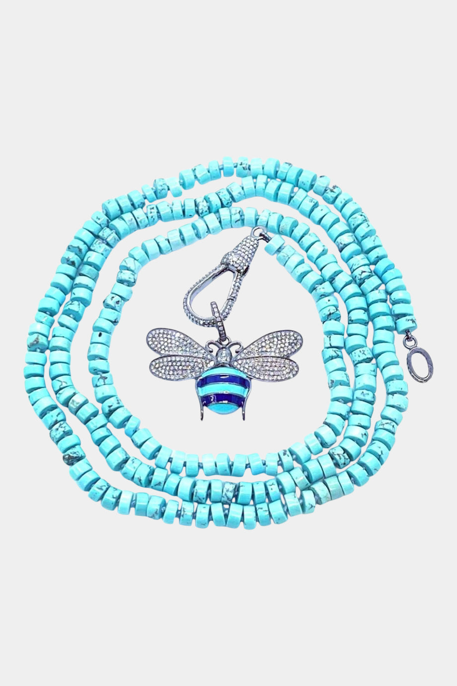 Turquoise Knotted Necklace with a Diamond Bee Pendant