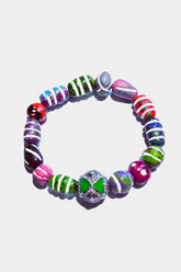 Multi Color Stretch Bracelet, Pave Diamond Green Enamel Ball